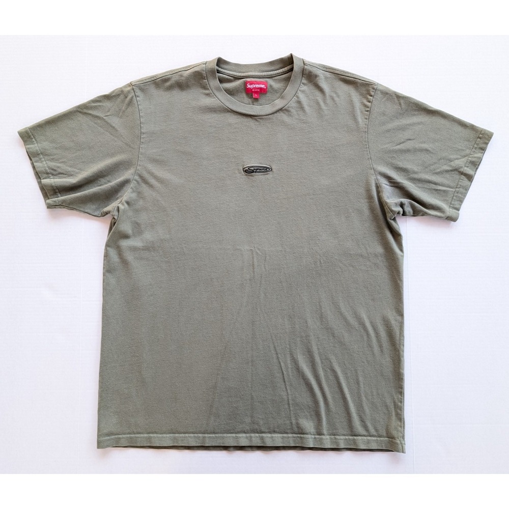 Supreme Shirt Mens Large Olive Green S/S Top Embroidered Logo Authentic